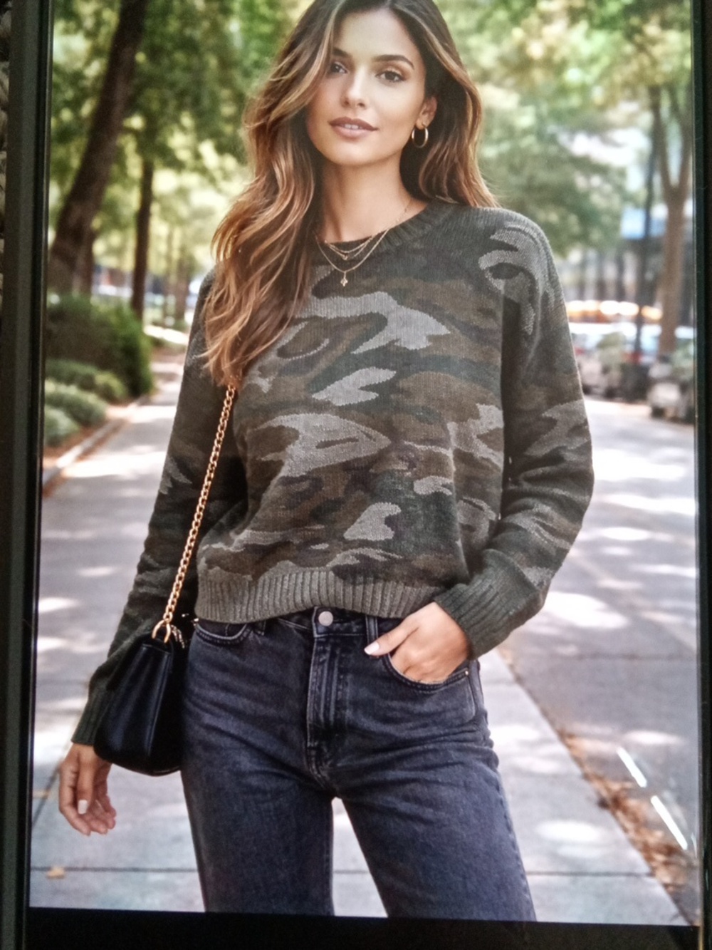 Rails Womens Perci Jungle Camo Wool Cropped Soft Relaxed Crewneck Size Small